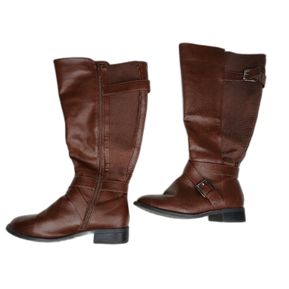 Torrid Knee Riding Boot Brown Buckle Wide Calf Size 7W - Picture 5 of 16
